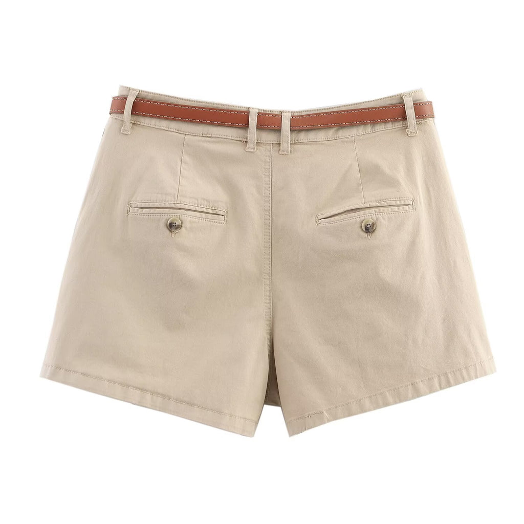 Women's' New Fashion With Belt Side Pocket Casual Versatile High Waist Shorts