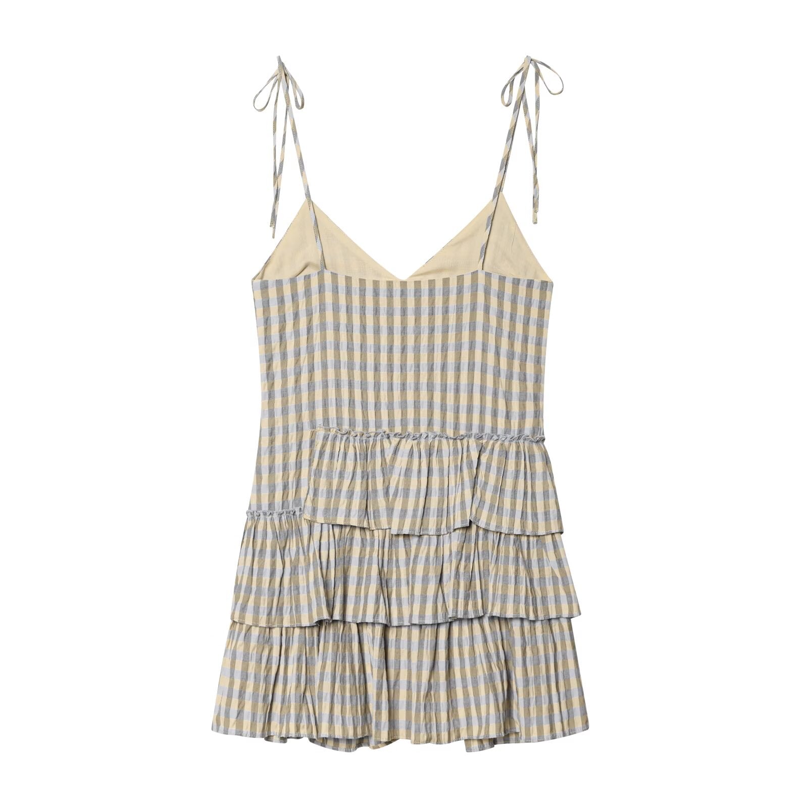 Women's layered decorative plaid suspender dress
