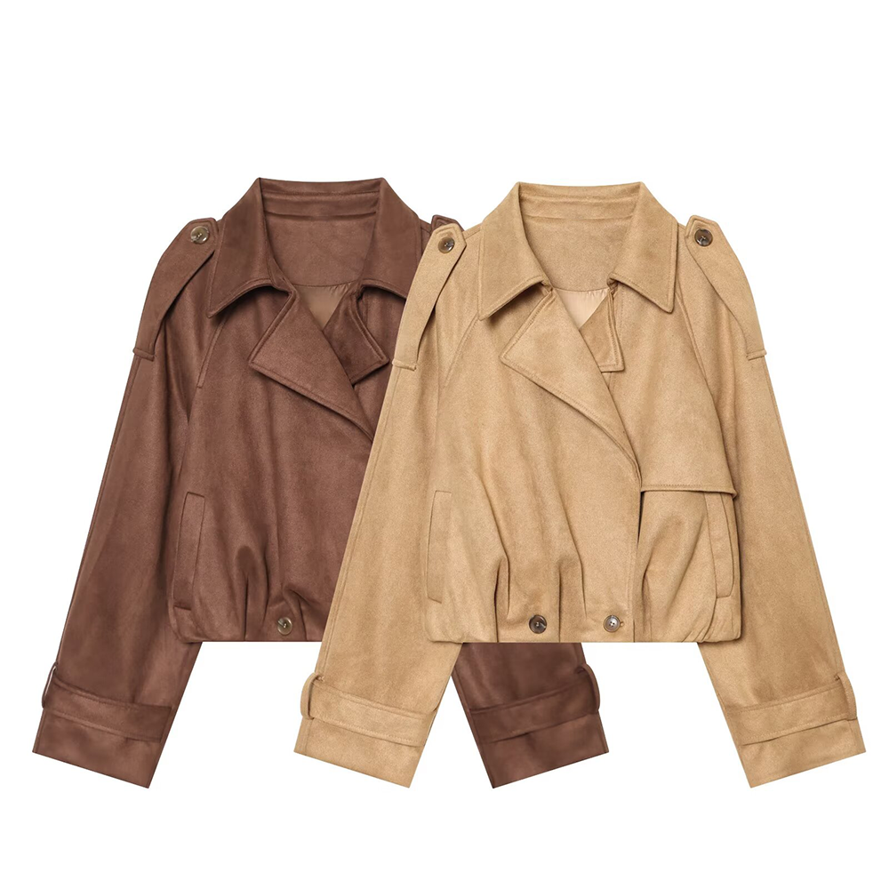 Women's suede texture short pleated Coat