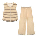 suit Women's 2 pieces contrasting stitching vest style top+Pants