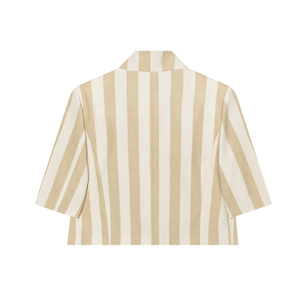 Women's slim short sleeved striped Blazer Coat