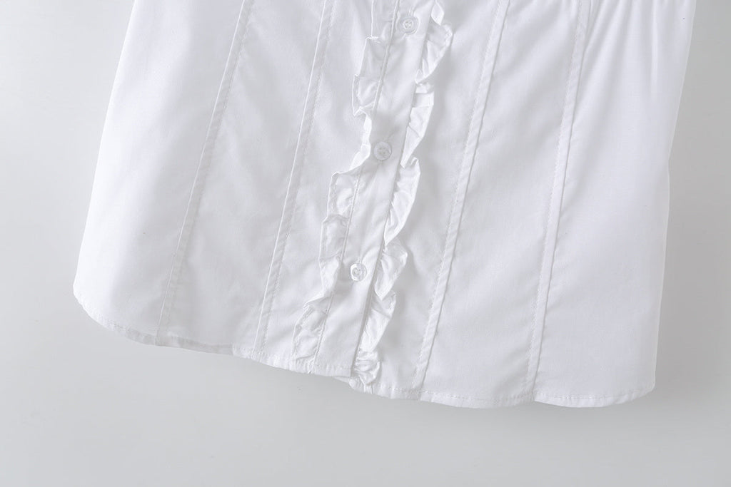 Women's slim cotton bubble sleeve poplin shirt