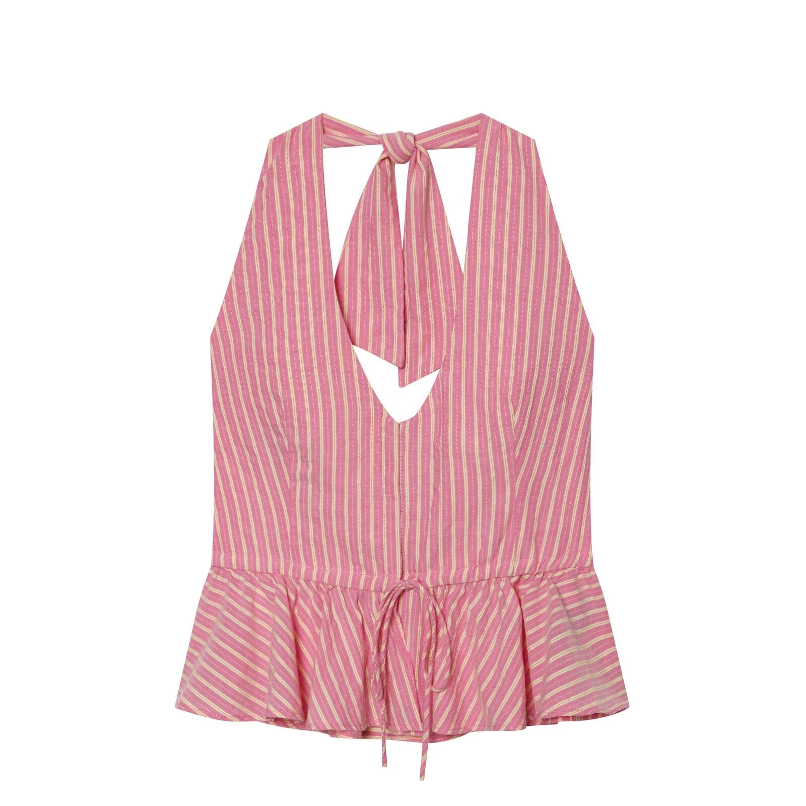 suit Women's 2 pieces striped halter neck top+wide leg pants