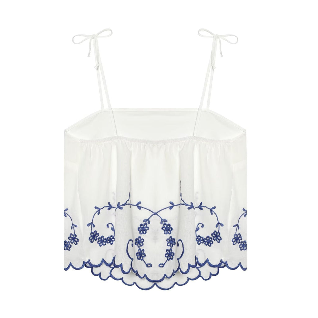 suit Women's 2 pieces linen blend embroidered top+Shorts