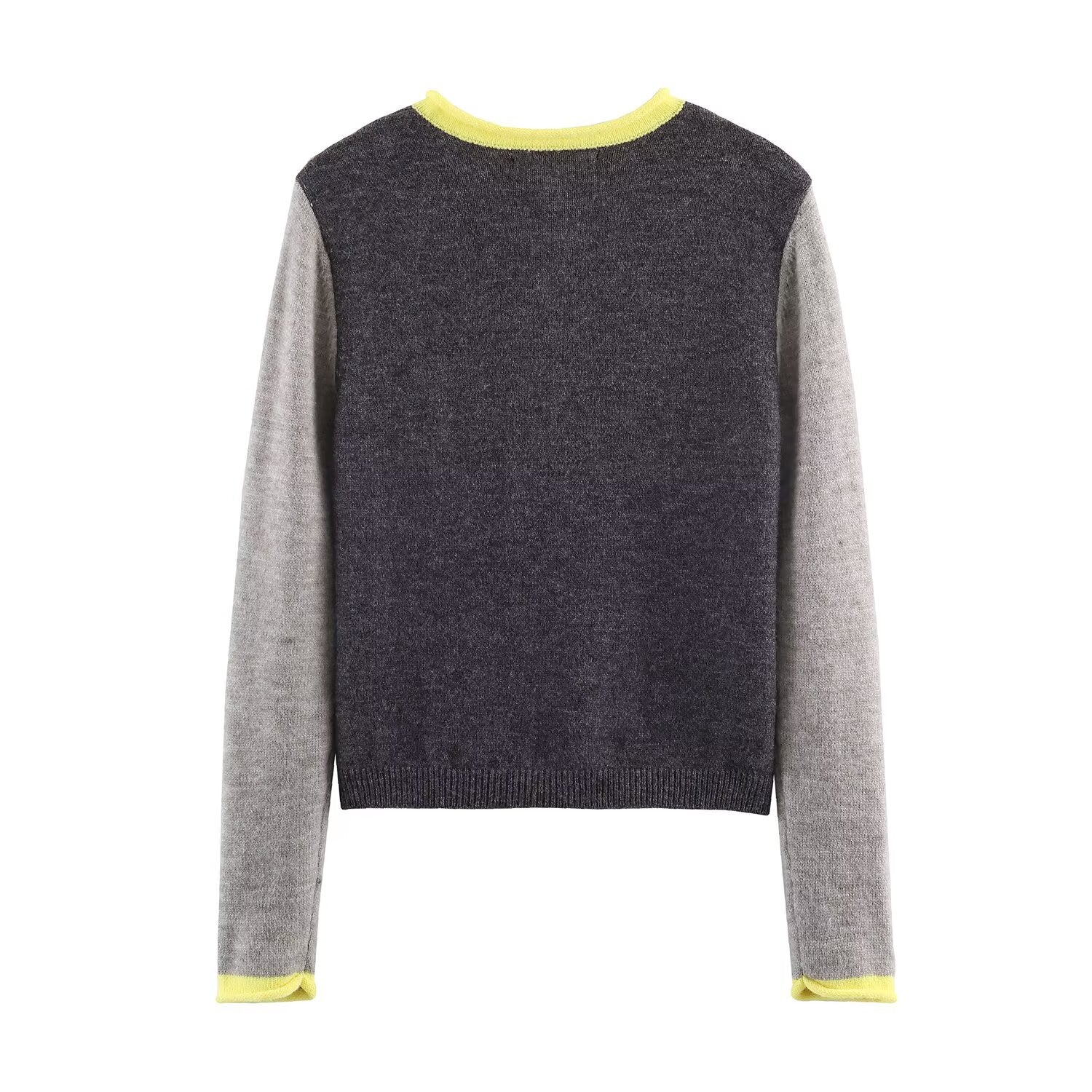Women's O Neck color blocked knitted Coat