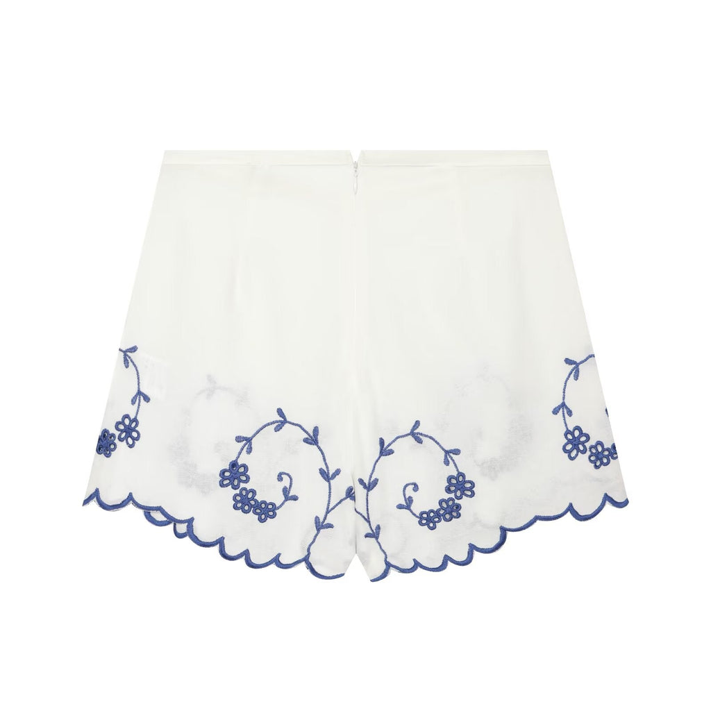 suit Women's 2 pieces linen blend embroidered top+Shorts