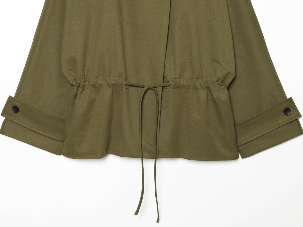 Women's lace up design loose parka Coat