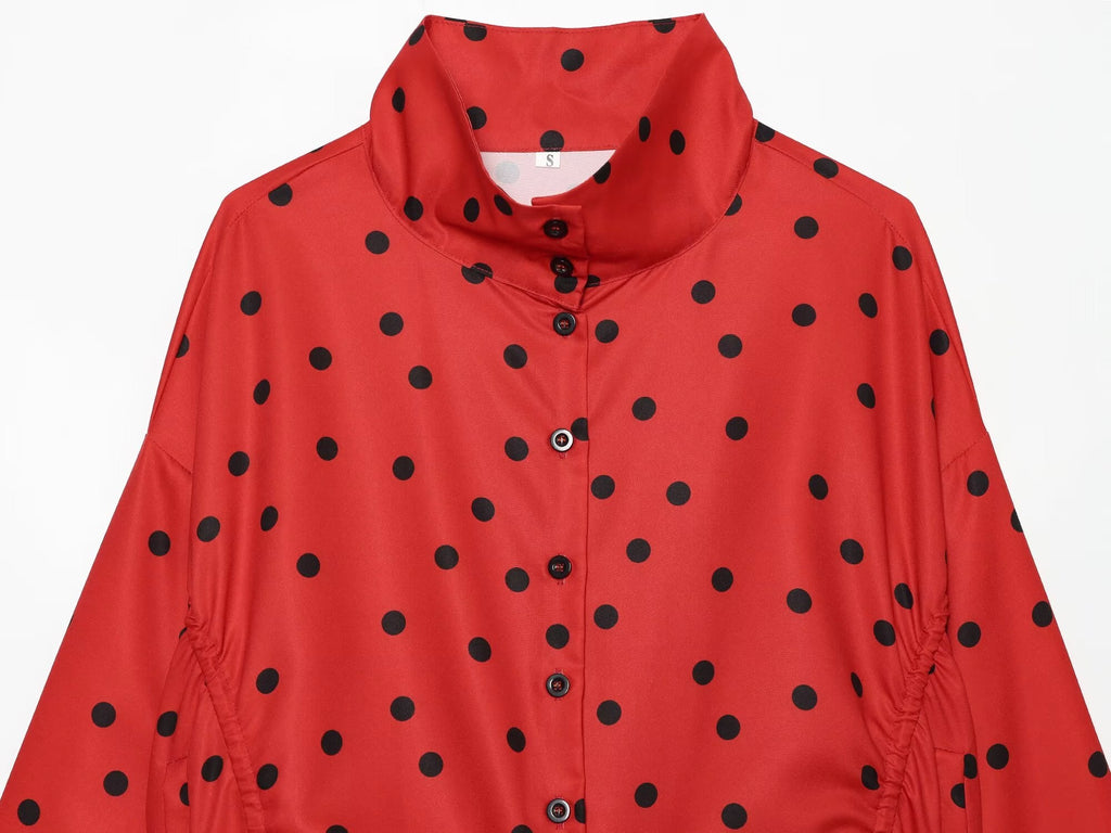 suit Women's 2 pieces lace up decorative polka dot Coat+shorts