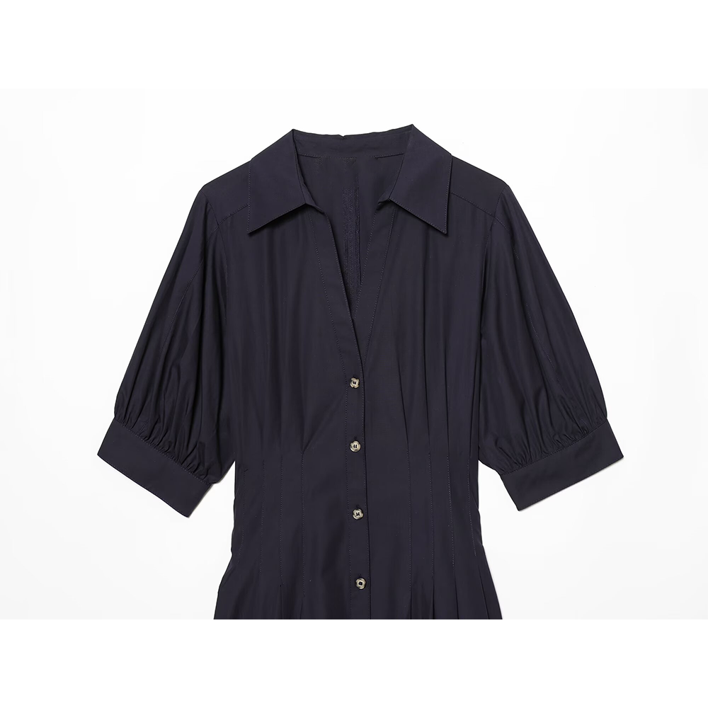 Women's Lapel bubble sleeve MIDI dress