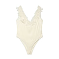 Women's lace decorated satin textured bodysuit