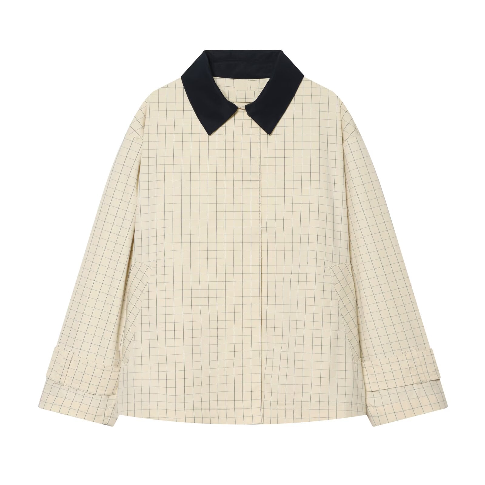 Women's loose plaid contrasting collar jacket