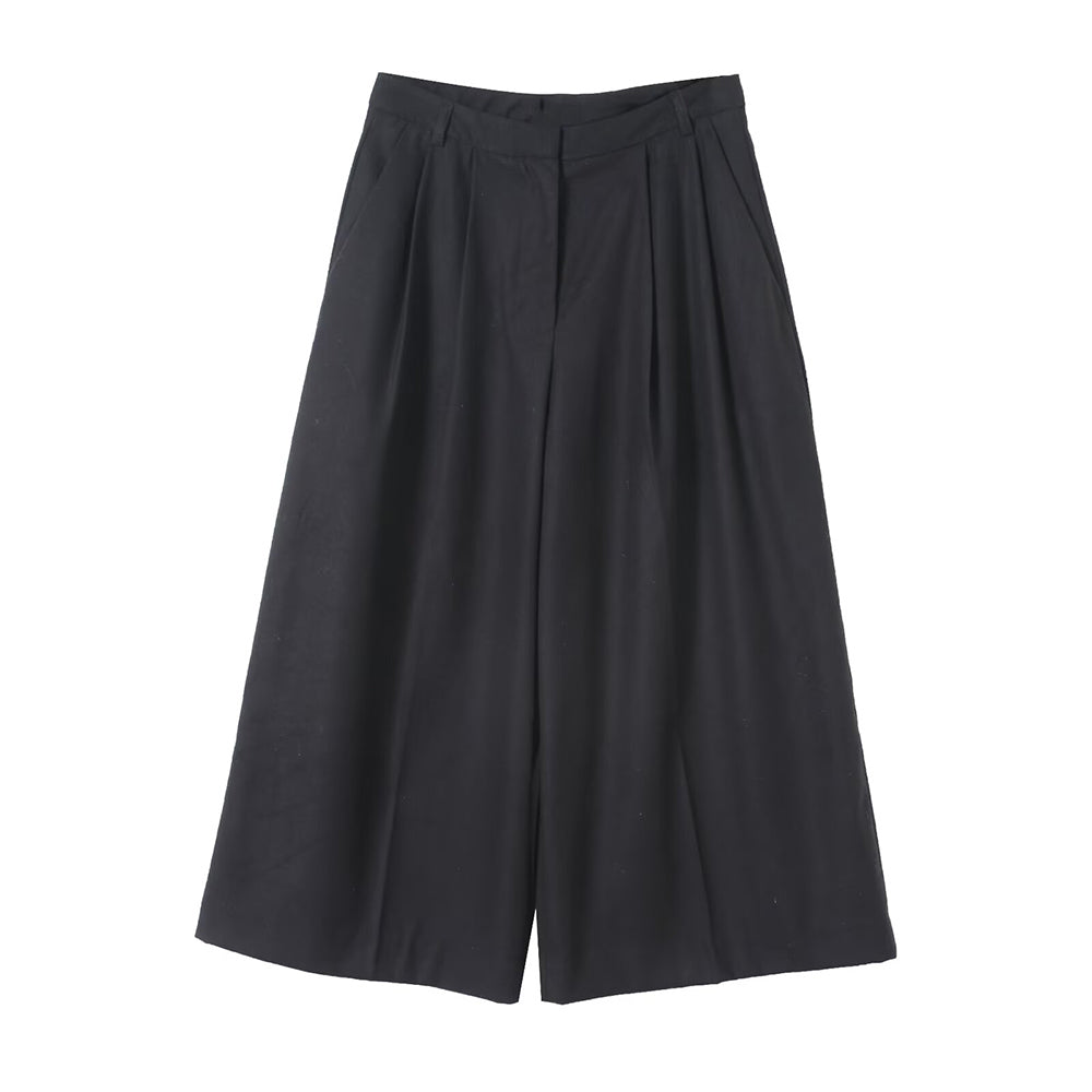 Women's loose pleated flannel wide leg cropped pants