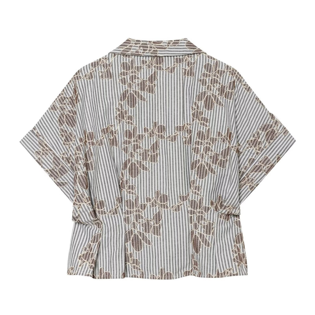 Women's beaded embroidered short shirt