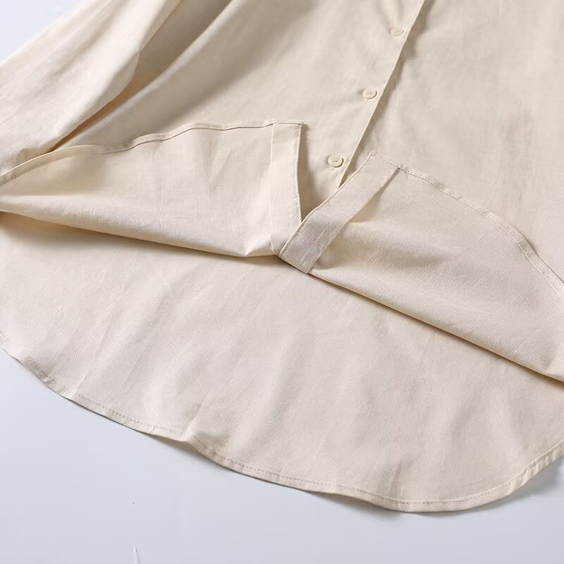 2026 Women's linen blend lapel long sleeved shirt