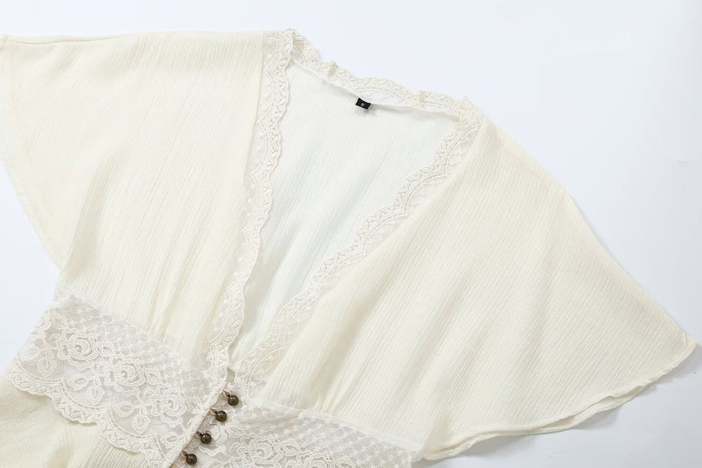 Women's lace patchwork V-neck top