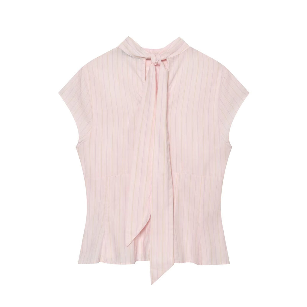 Women's bow decorated Split poplin top