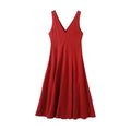 Women's New Fashion Linen Blended V-neck Wide Swing Midi Dress