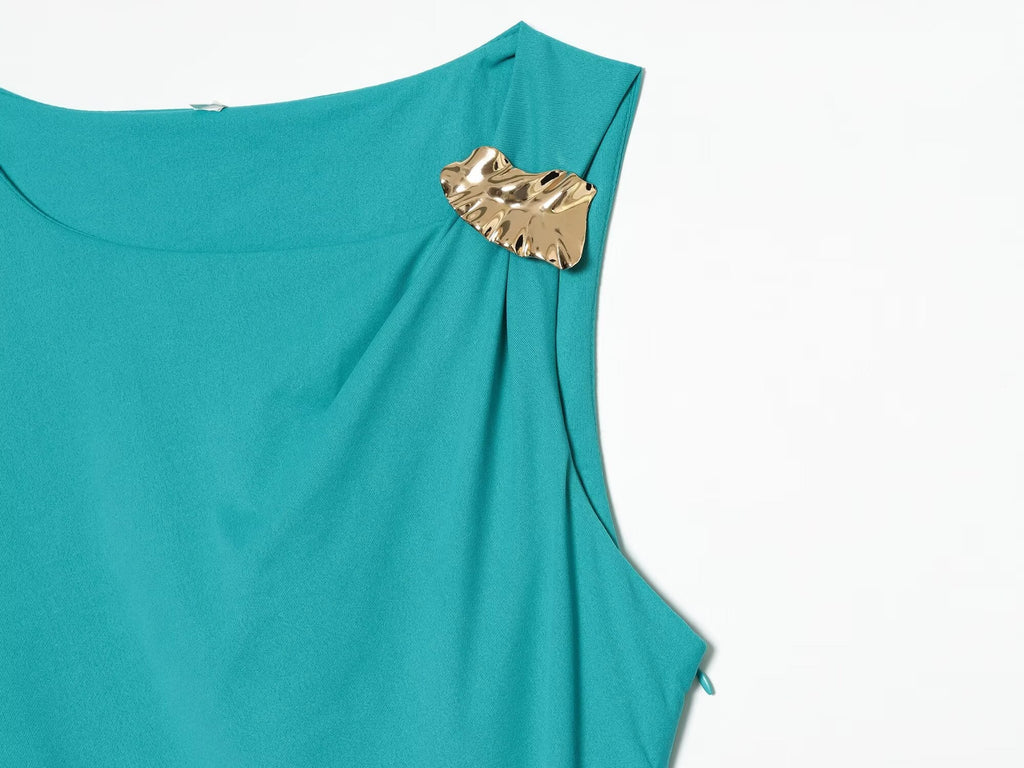 Women's slit design pleated Midi dress