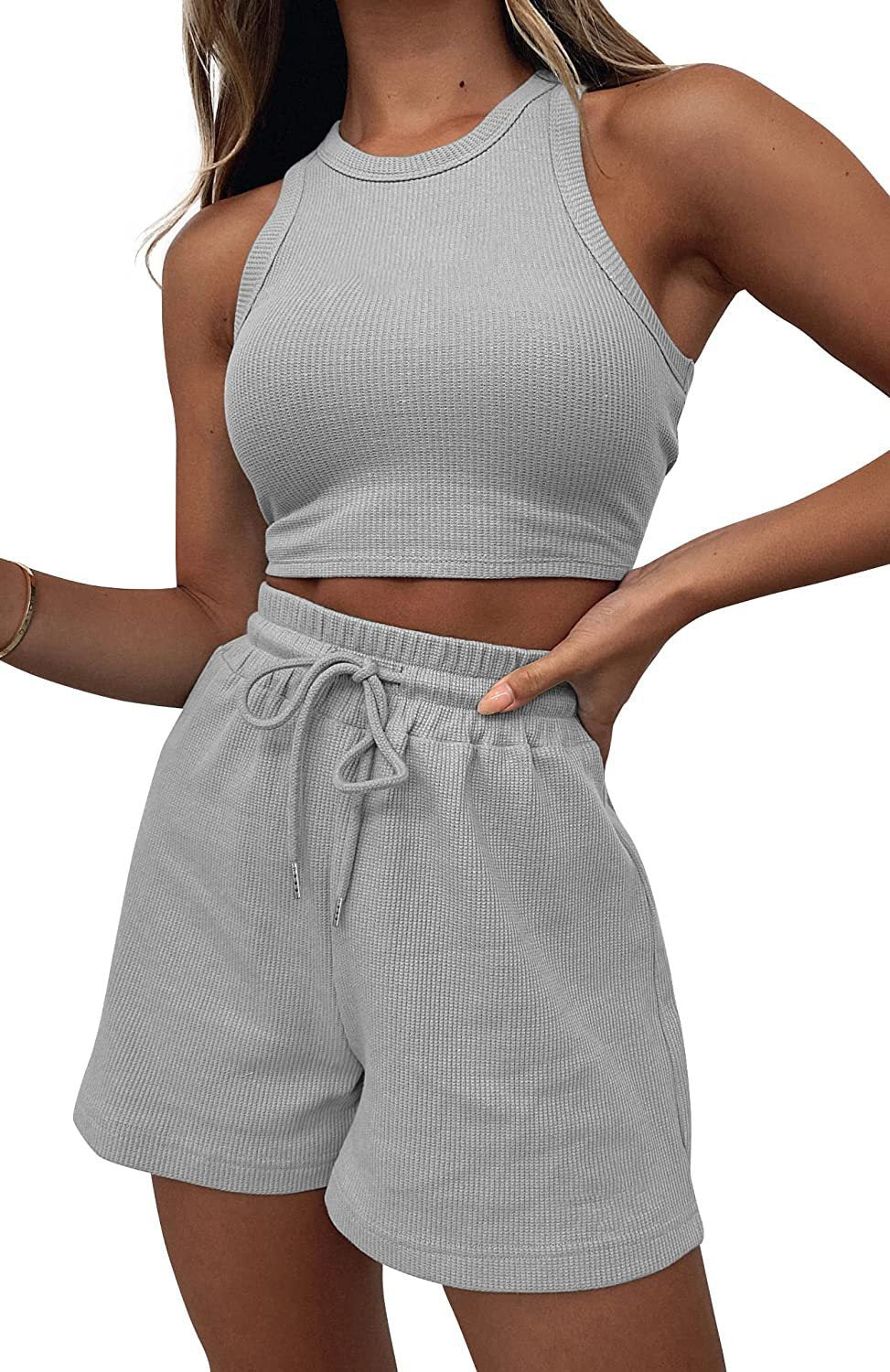 Women's Summer New Wild Sports Suit Solid Color Vest Fashion Casual Short 2-piece Yoga Suit