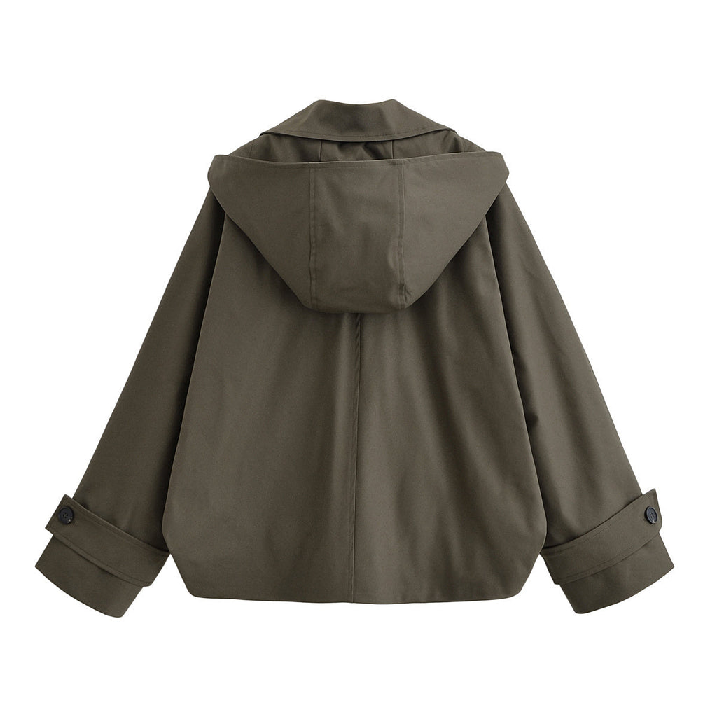 Women's new fashion cape style short hooded windbreaker Coat