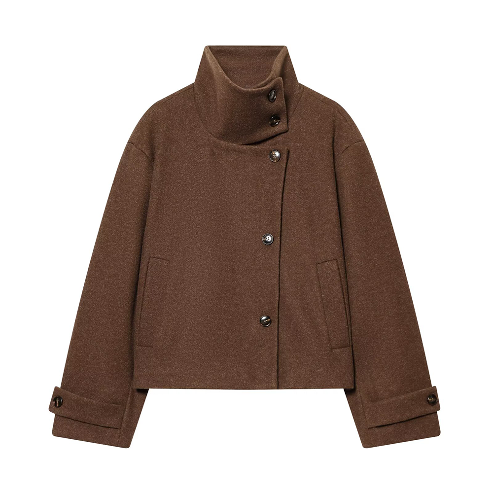 Women's new multi-color stand collar buttoned Coat