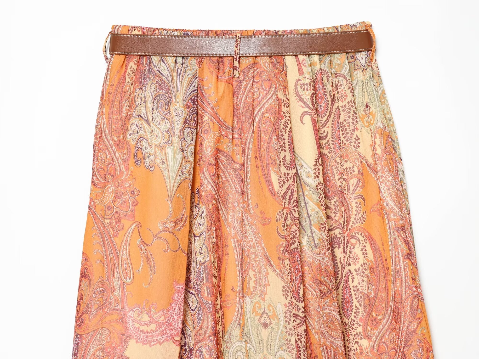 Women's With Belt Printed Midi Skirt