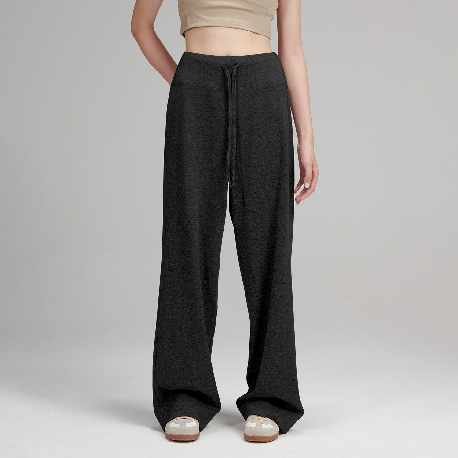 Women's new fashion Joker loose soft waxy shake pants women's autumn knitted comfortable wide-leg casual pants.