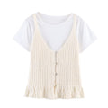 Women's casual hollow texture two-piece style knitted top