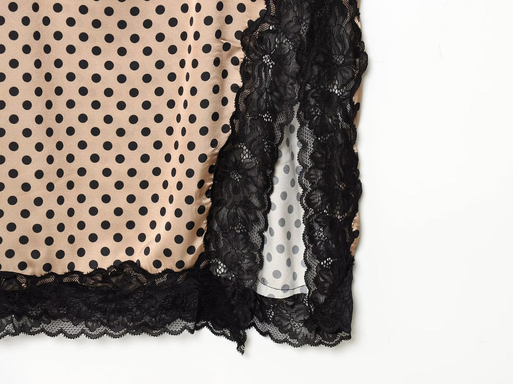 Women's lace decorative polka dot suspender dress