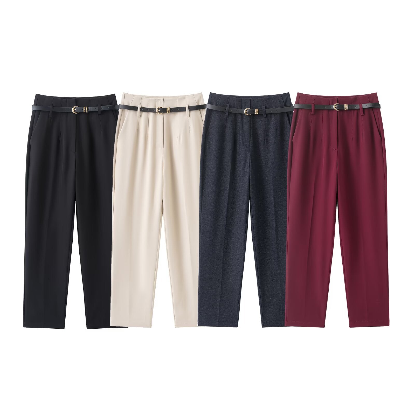 Women's With Belt casual straight high waisted pants