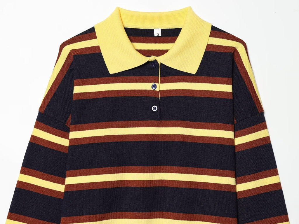 Women's new Lapel striped knitted sweater