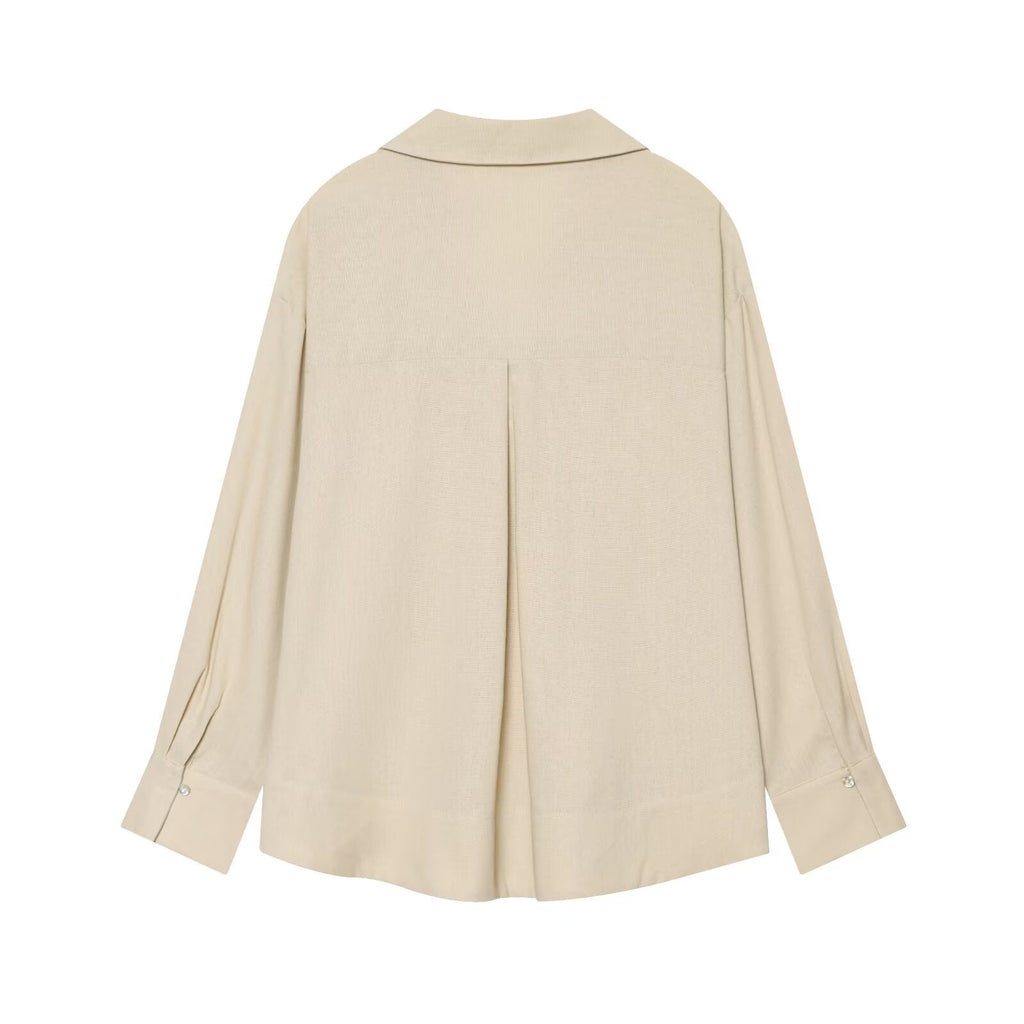Women's loose Lapel linen blend shirt