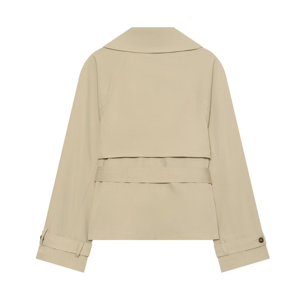 Women's With Belt Short Double breasted Windbreaker Coat