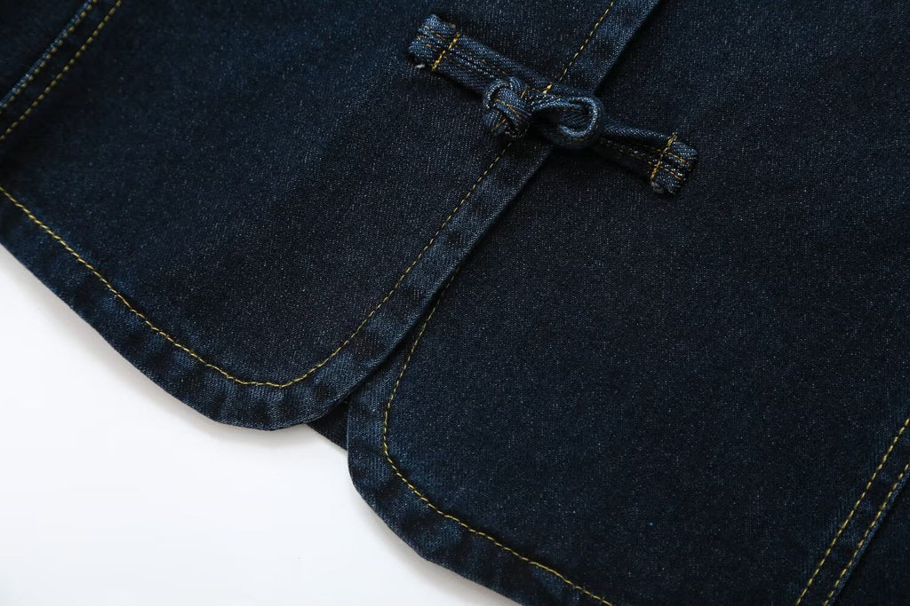 suit Women's 2 pieces slim rope knot buckle denim jacket Coat+jeans