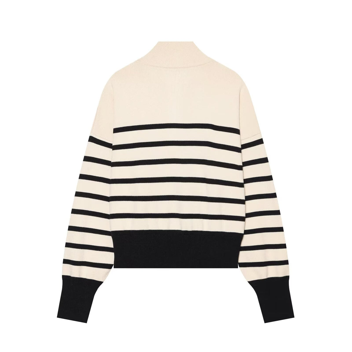 Women's soft textured zipper striped knitted sweater