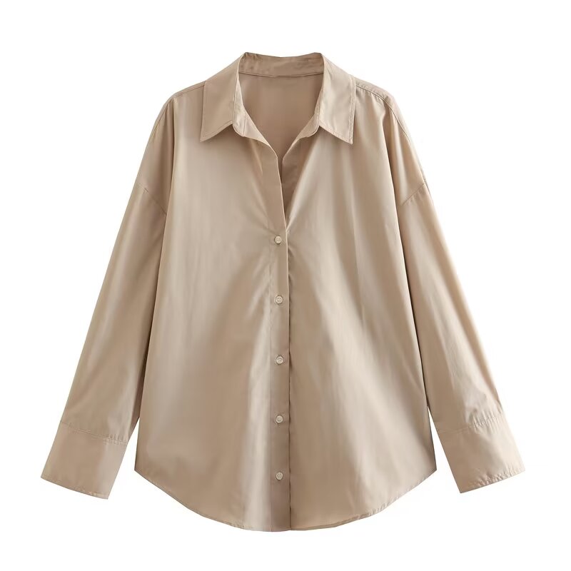 Women's new fashion loose basic style multi-color versatile poplin shirt casual striped shirt retro long sleeved button up women's shirt chic top
