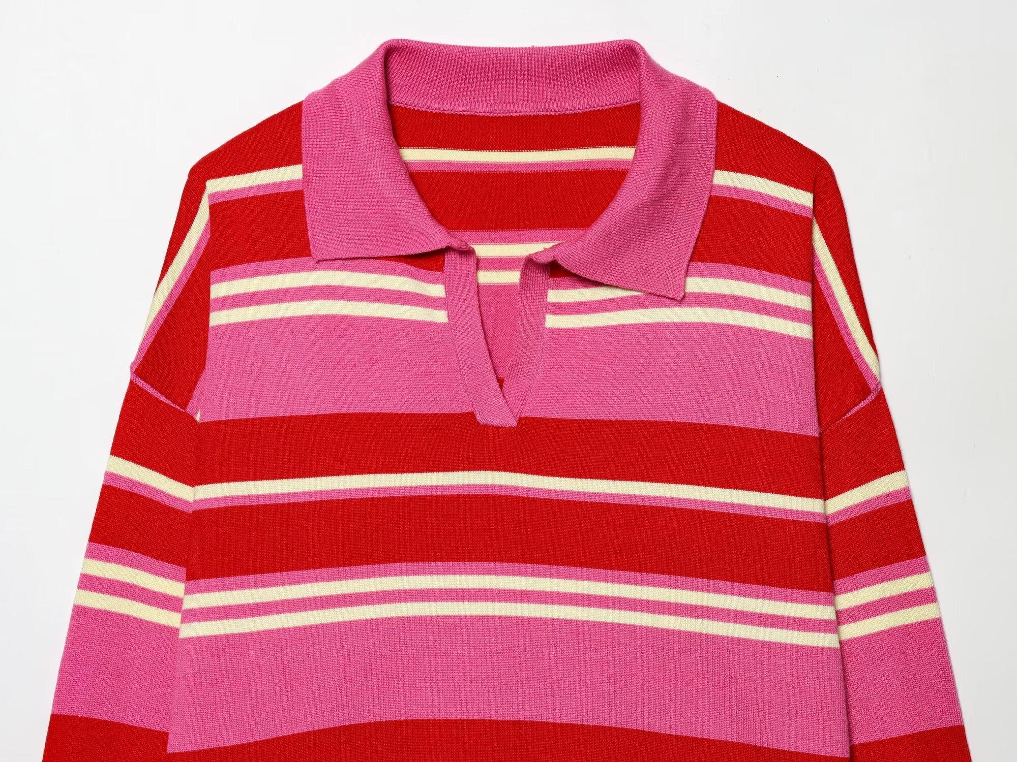 Women's casual striped knitted polo shirt