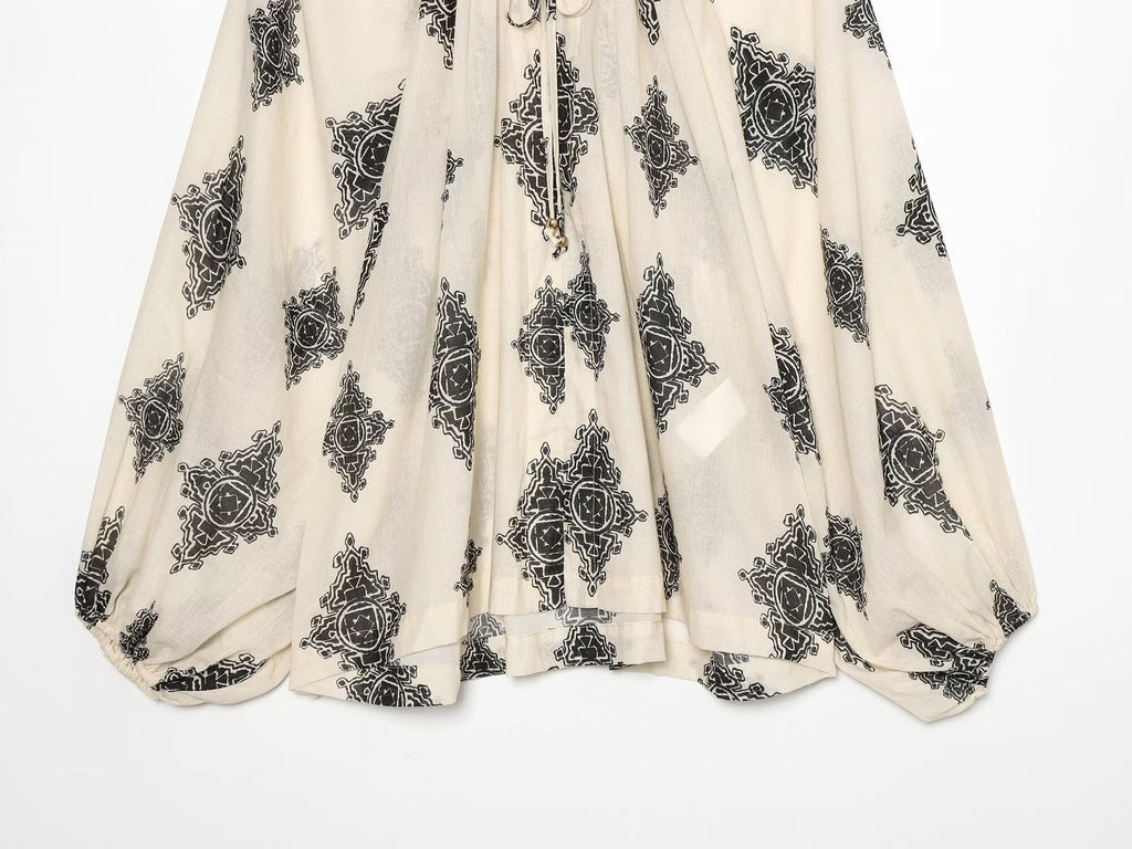 Women's oversized lantern sleeve printed top