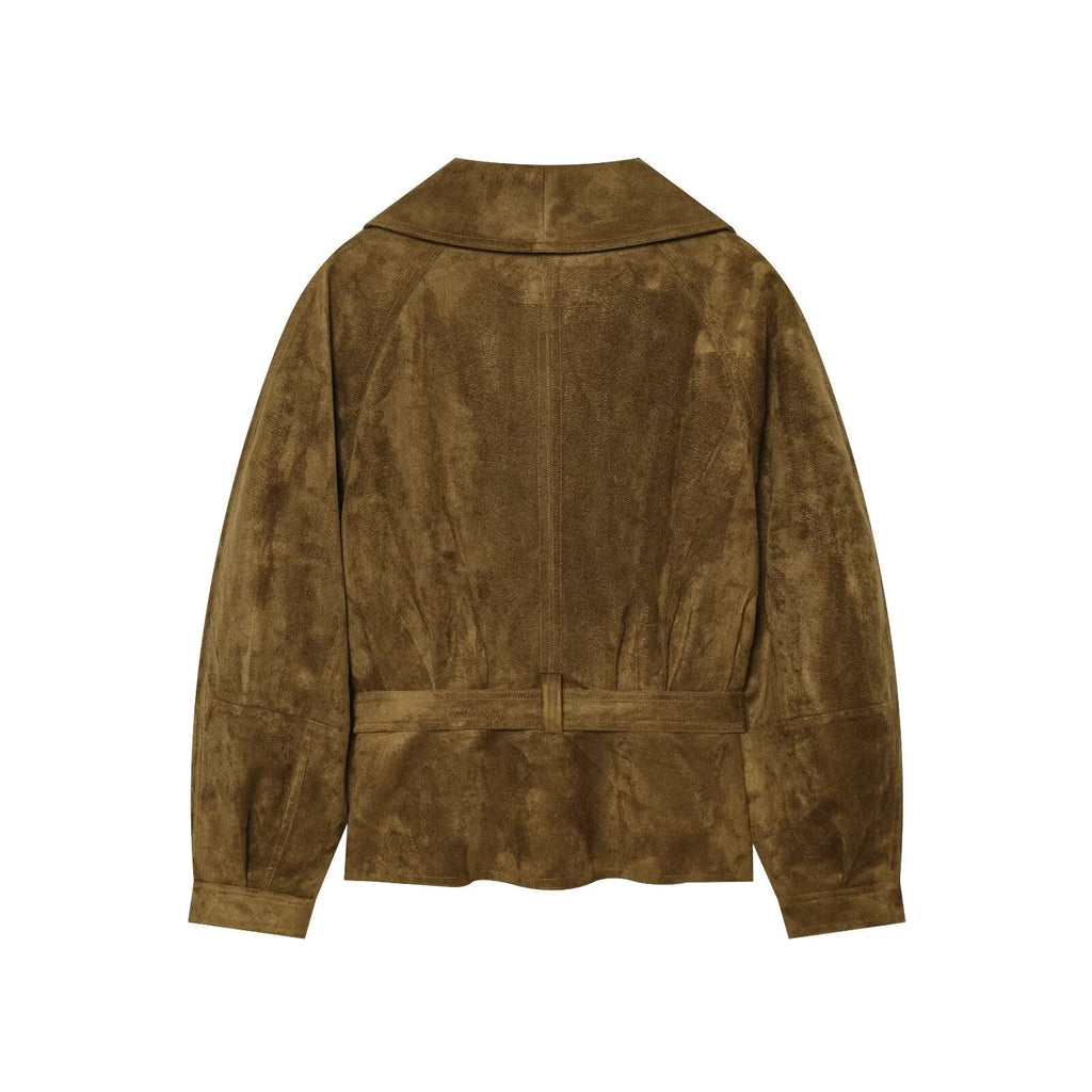 Women's long sleeved Lapel suede textured jacket Coat