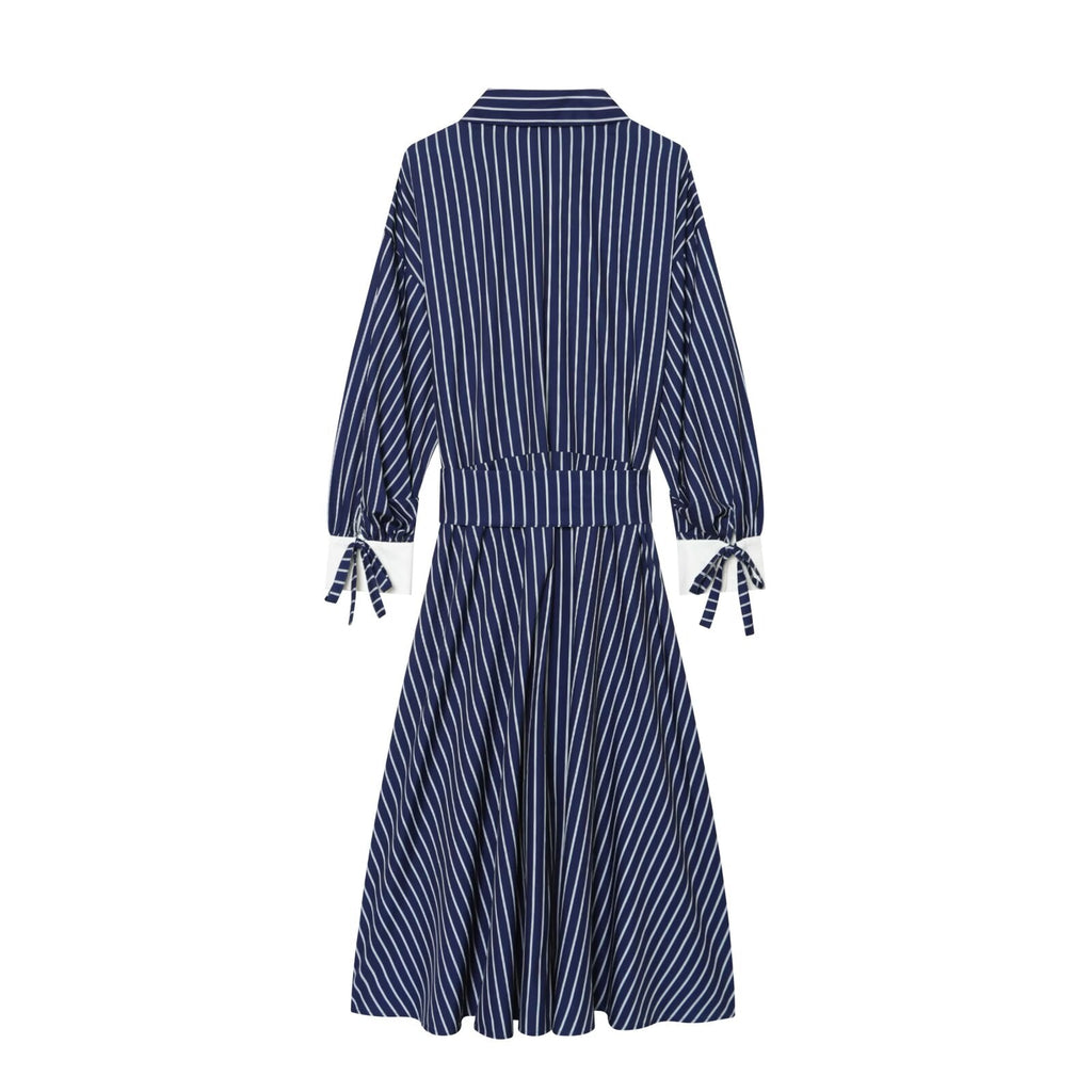 Women's with belt striped shirt style dress