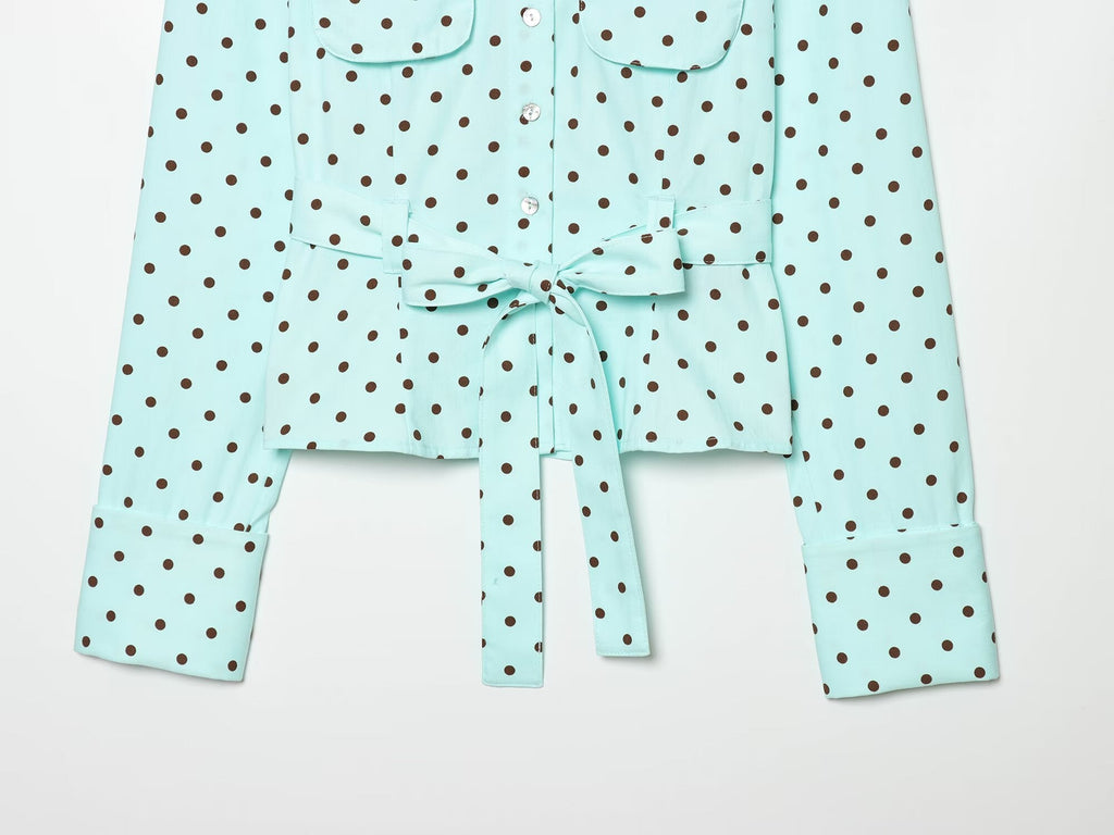 suit Women's 2 pieces polka dot pocket mini shorts+shirt style Coat