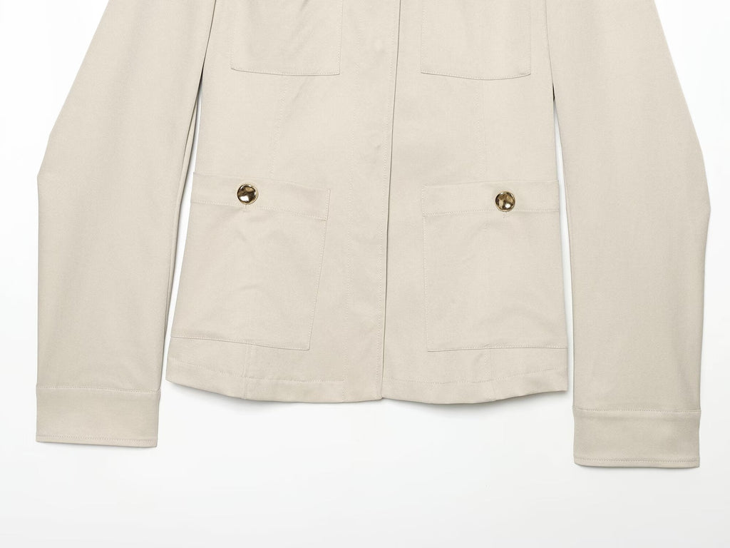 Women's pocket decoration slim stand collar jacket Coat