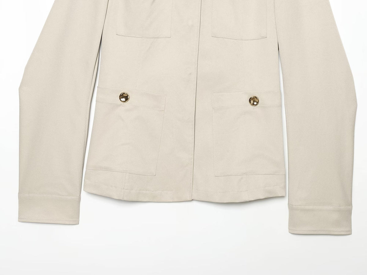 Women's pocket decoration slim stand collar jacket Coat
