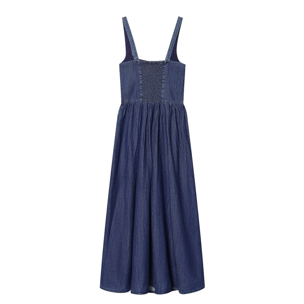 Women's sleeveless backless denim MIDI dress