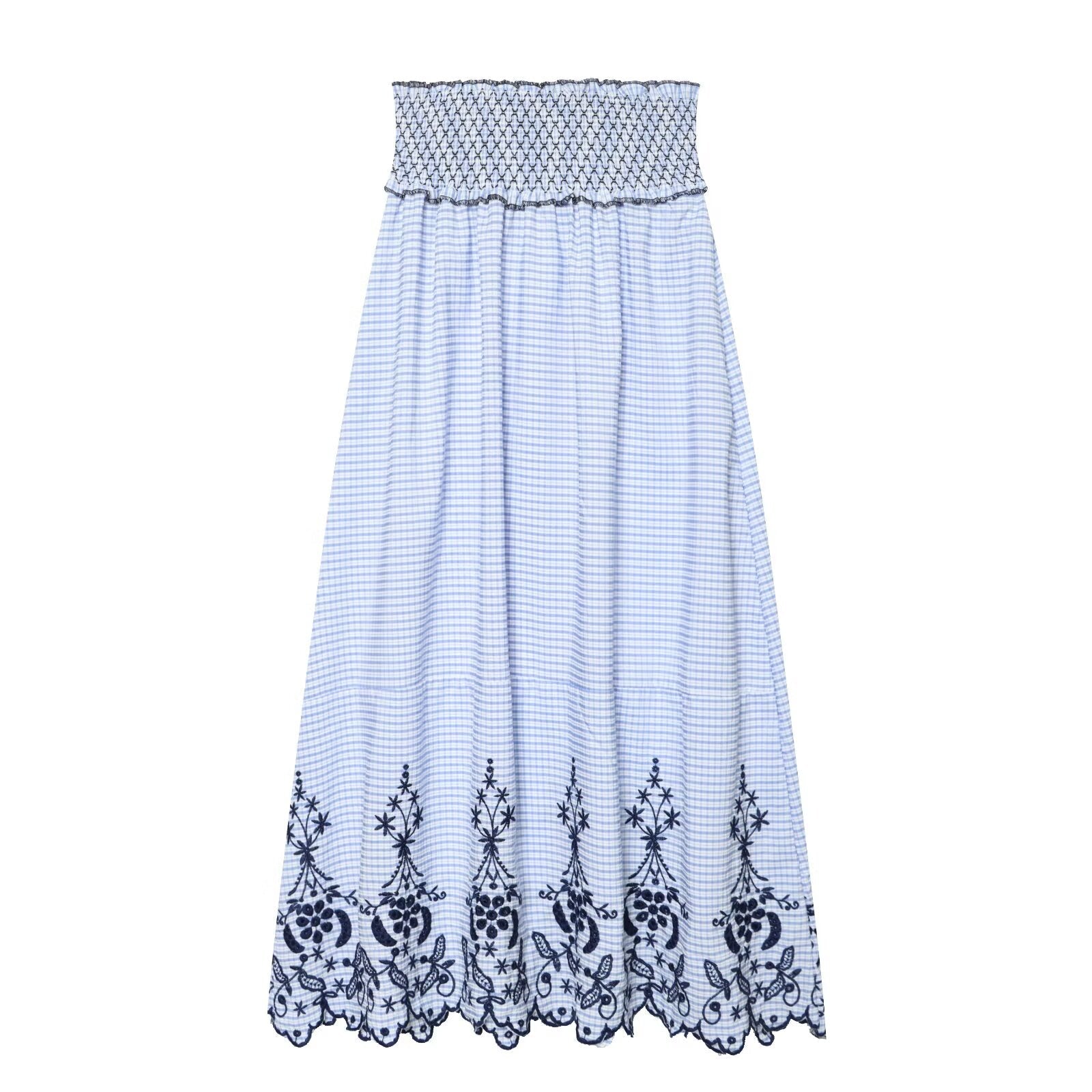 Women's casual embroidered checkered MIDI skirt