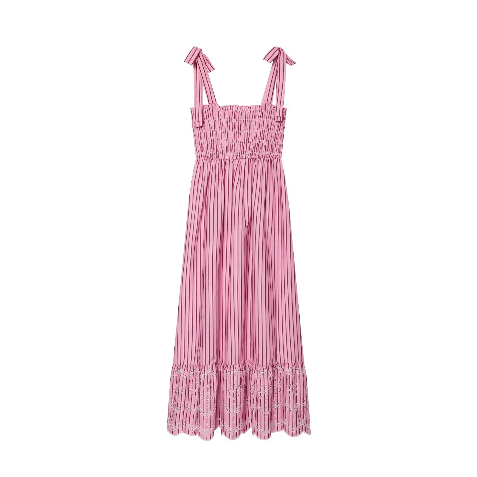 Women's bow wide shoulder strap striped dress