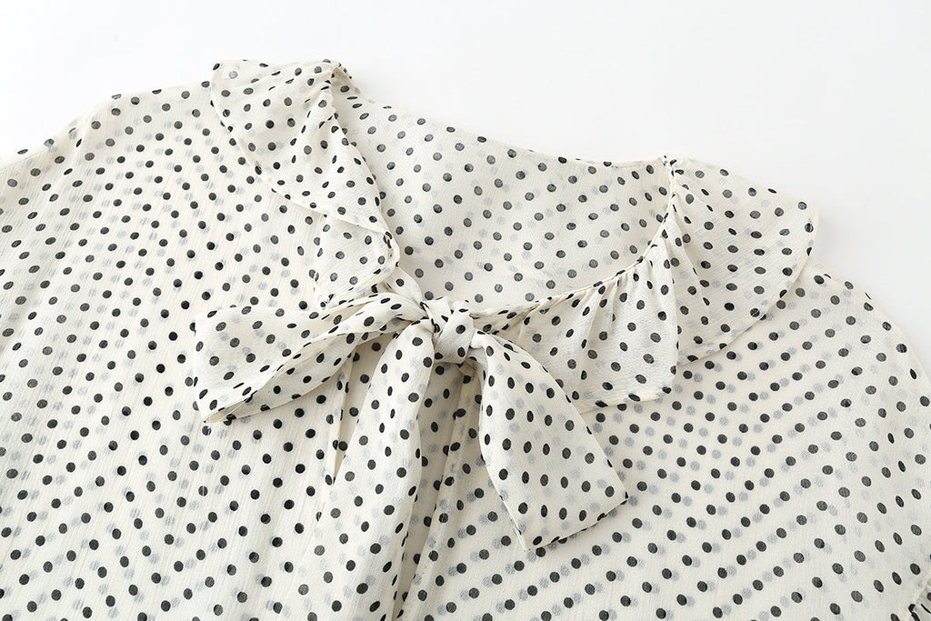 Women's bow decoration polka dot shirt