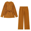 suit Women's 2 pieces with belt loose linen blend Coat+Pants
