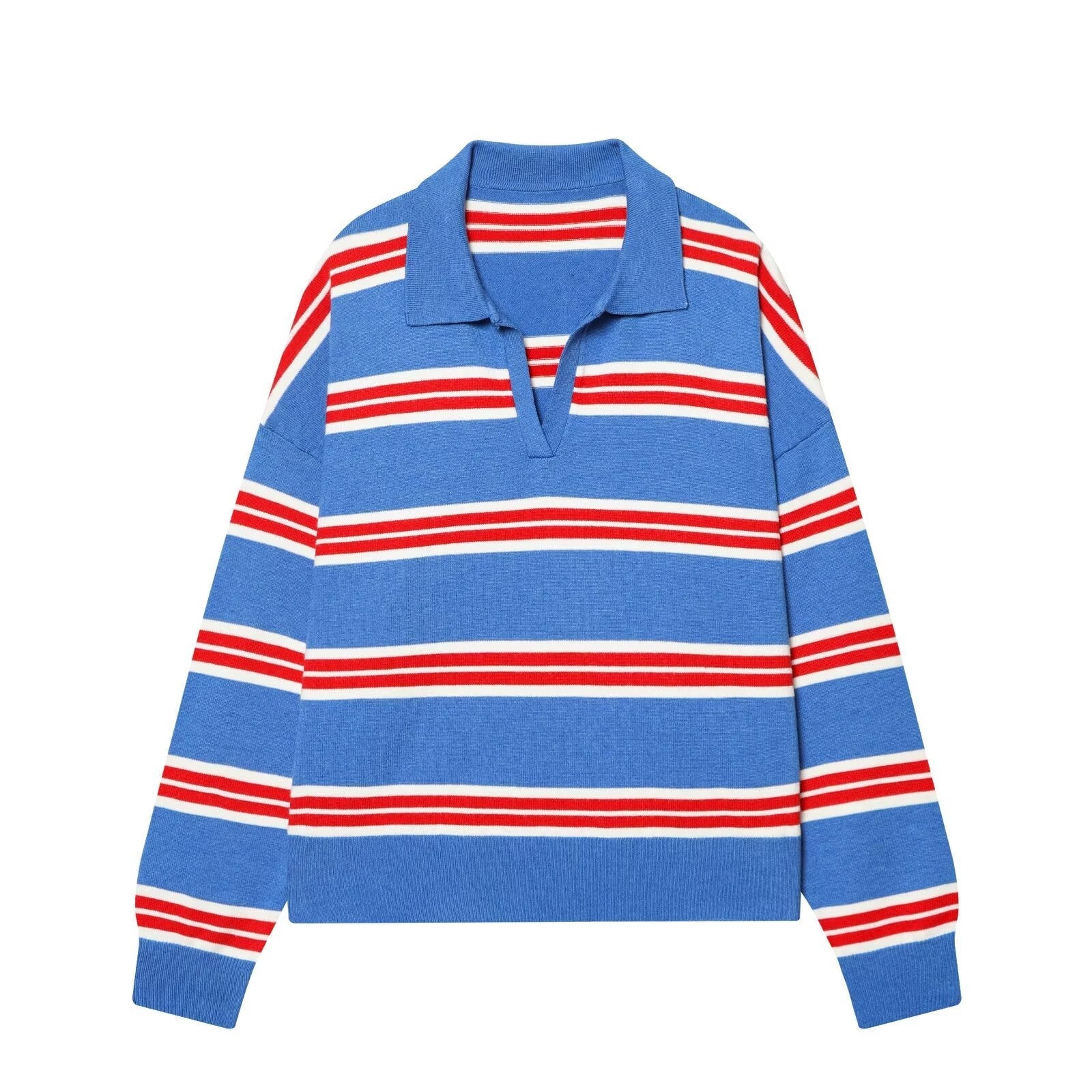 Women's soft texture striped knitted polo shirt