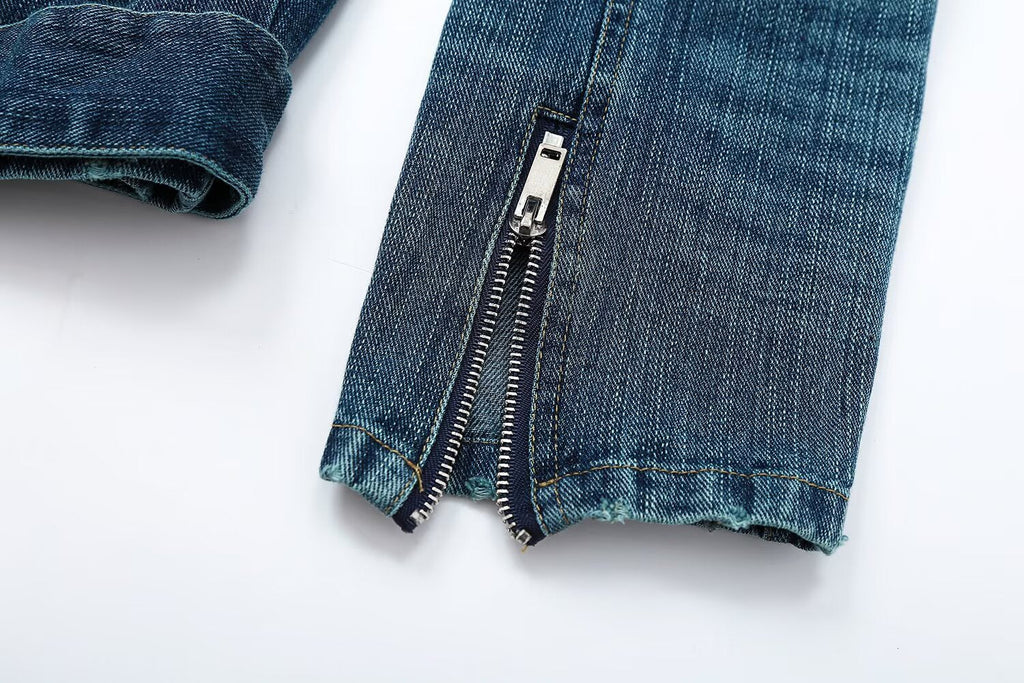 Women's belt decoration denim motorcycle style jacket Coat